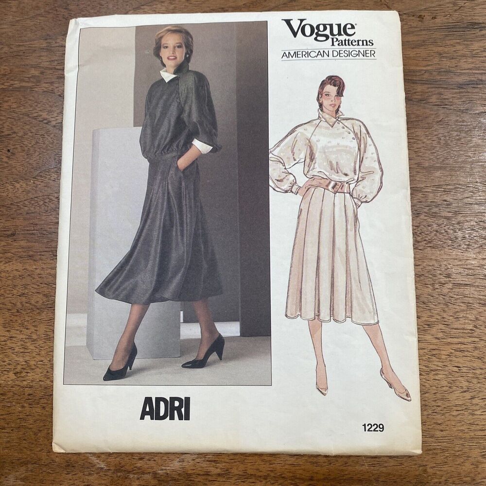 1980s Uncut VOGUE PATTERN 1229 Size 10 American Designer Top & Skirt by ADRI